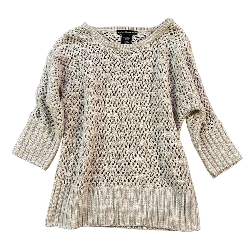 United States Sweaters Metallic Open-Knit Sweater 3/4 sleeve | Light Beige